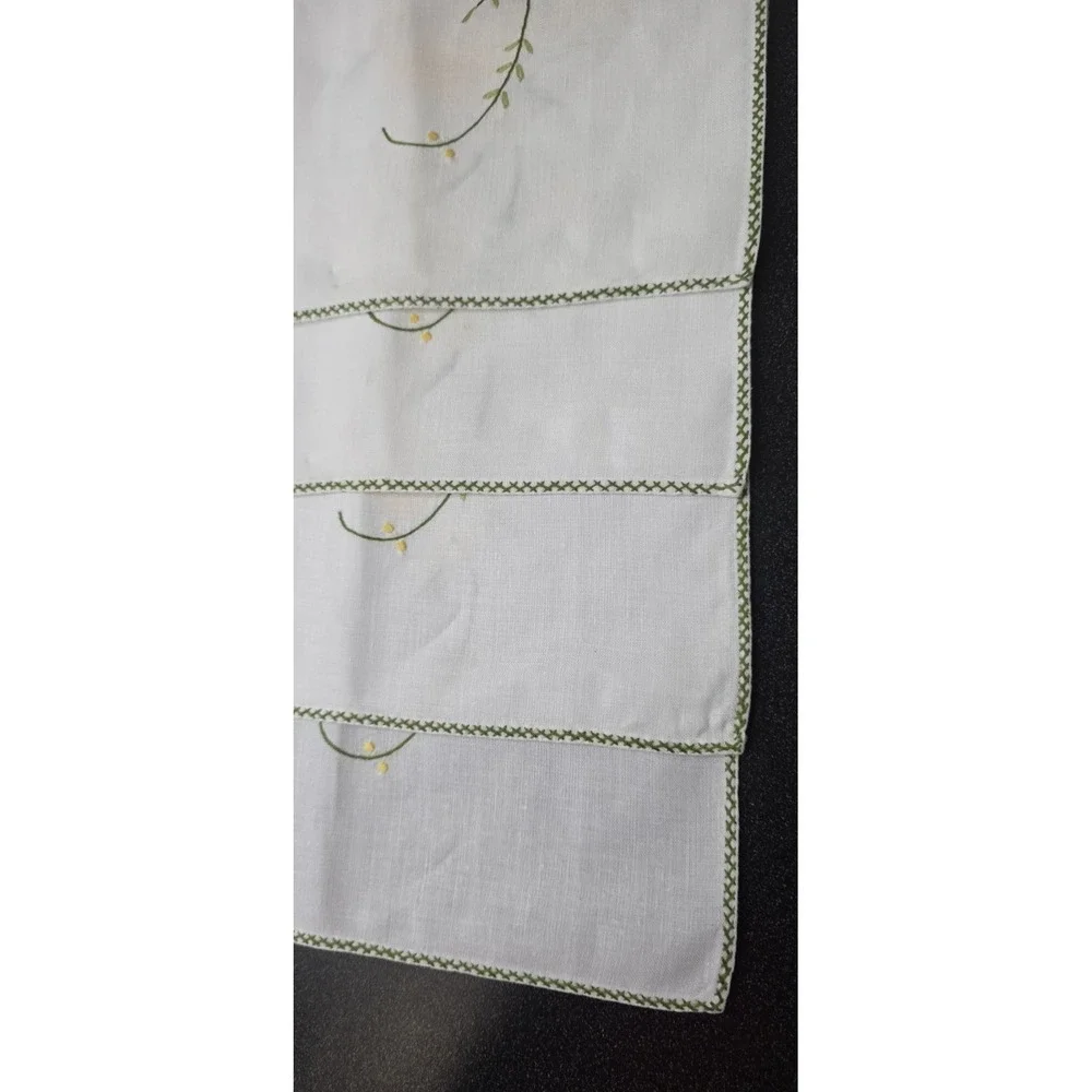 4pc Vintage Hand-Embroidered Floral Linen Napkins Platmat Handkerchief Cottage